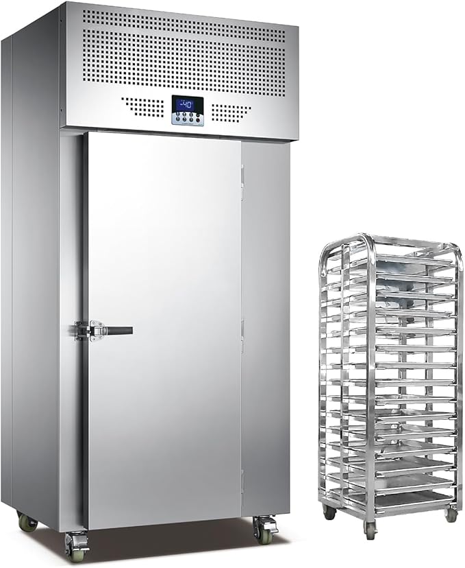 Kolice Commercial Heavy Duty 15 Trays Blast Chiller with Trolley Cart, Shock Freezing Blast Freezer, Chest Freezer for Restaurant, Hotel, School, Bakery, Canteen, Cafes-Lowest Temperature -40°F