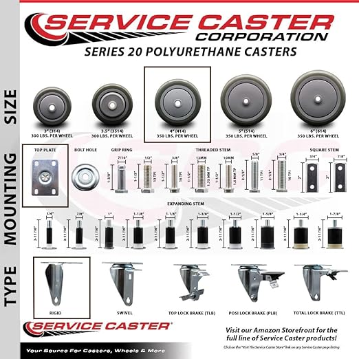 Service Caster Brand Replacement Caster for Uline Caster H-7448R - Stainless Steel Rigid Top Plate Caster with 4 Inch Yellow Polyurethane Wheel - Fits Carts and Platform Trucks H-3352