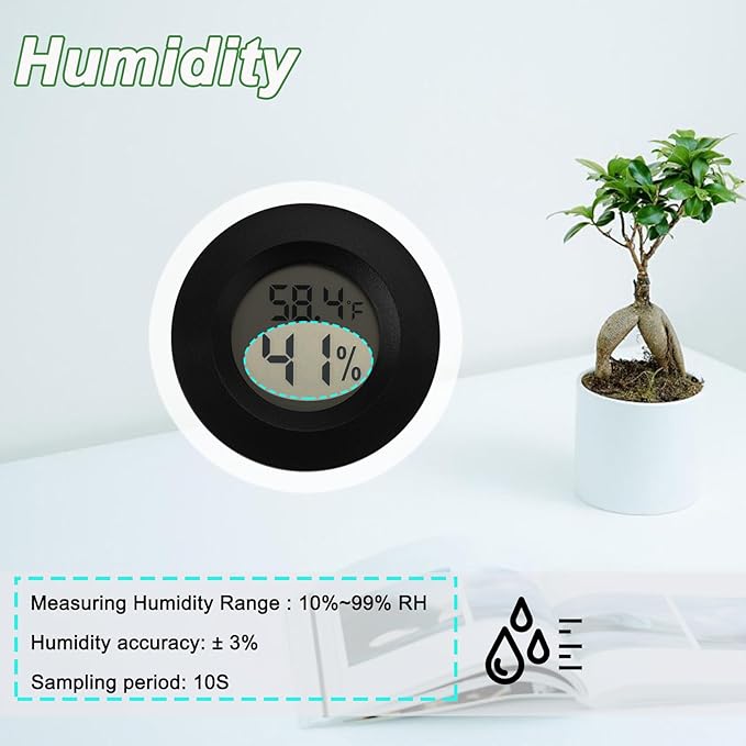 Mini Hygrometer Digital Thermometer Humidity Meter 6 Pack Hygrometer Thermometers Indoor/Outdoor Humidity Monitor Reptile Thermometer for Greenhouse Garden Cellar Fahrenheit(℉)/ Celsius(℃)