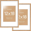 Homeforia 12x18 Picture Frame Wood, High End Natural Oak 12x18 Light Wooden Poster Frame with Mat 8.5x11, 12 x 18 Frames Matted to 8.5 by 11 Photo, 18x12 Thin Frame, Tempered Glass, Wall Kit, Set of 2
