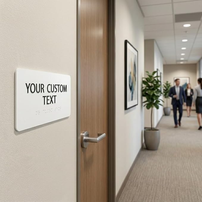 ALPHA DOG ADA SIGNS Custom ADA Braille Room Sign 4x8 Inch - Personalized Office Door Name Plate with Grade 2 Braille - ADA and Title 24 Compliant Signage - Made in USA - White