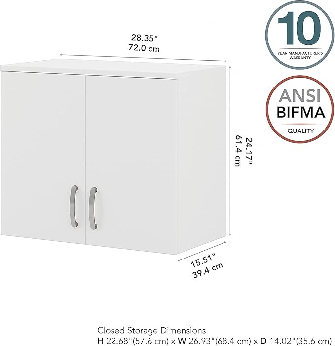 Bush Business Furniture Universal Wall Cabinet with Doors and Shelves in White, Versatile Home Organizer, Office Storage Unit and Adjustable Shelving