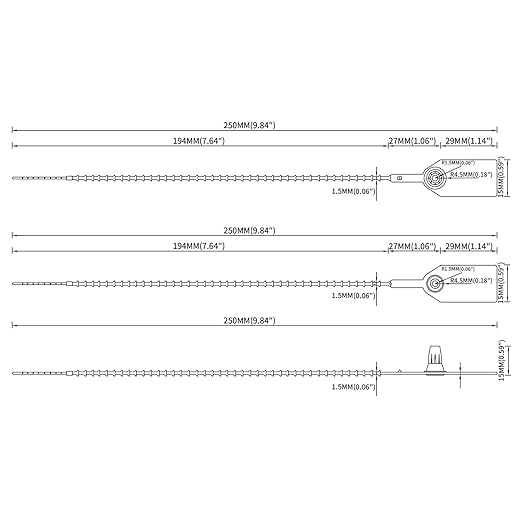200 Blue Plastic Tamper Seals, Zip Ties Numbered for Fire Extinguishers Pull Tite Security Tags Disposable Self-Locking Safety Ties 250mm Length