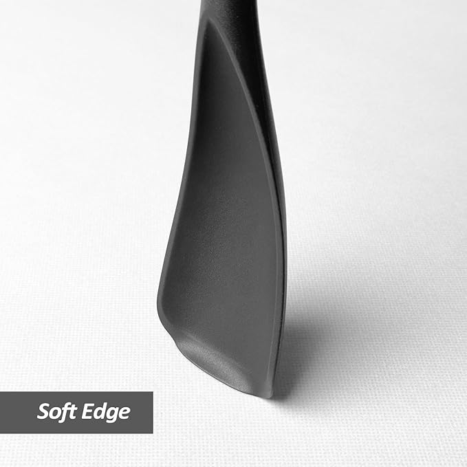 Cooking Spoon for Nonstick Cookwares, VOVOLY Silicone Spoon for Mixing, Scoop, and Scrape,Seamless Design, 12.6'', 2 Pack, Black