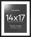 Homeforia 14x17 Picture Frame Black Wood, High End Oak 14x17 Frames with Mat 11x14 Photo, 14 x 17 Wooden Poster Frame Matted to 11 by 14 Print, 17x14 Hanging Frames, Tempered Glass, Wall Kit, Set of 1