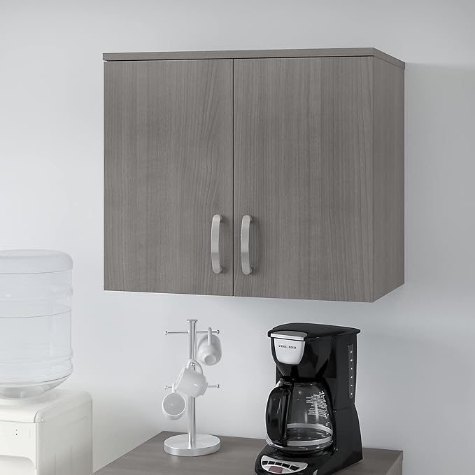 Bush Business Furniture Universal Wall Cabinet with Doors and Shelves in Platinum Gray, Versatile Home Organizer, Office Storage Unit and Adjustable Shelving