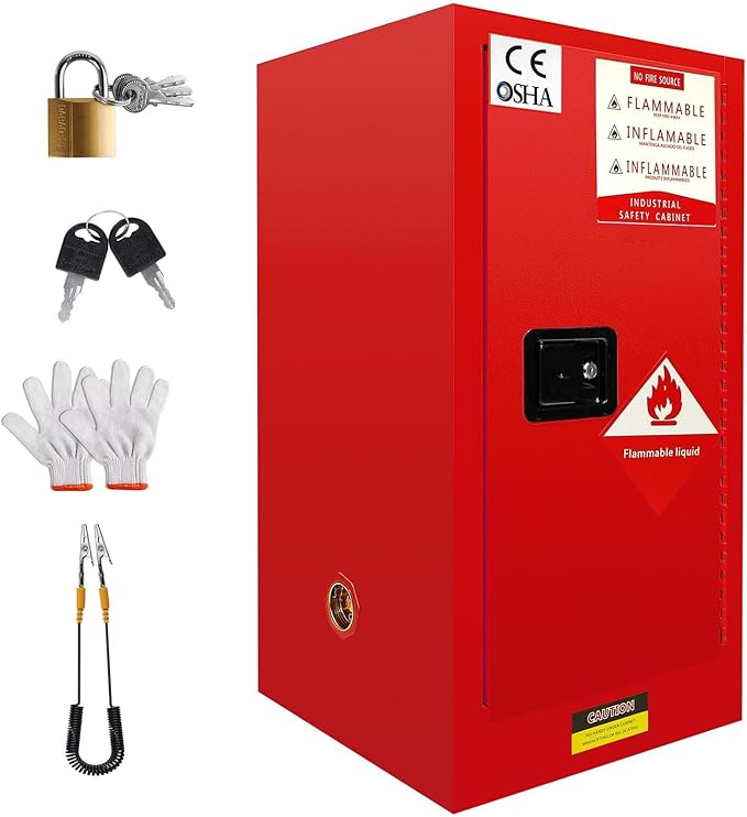 30 Gallon Red Flammable Safety Cabinet 18" x 18" x 36", 18 Gauge Steel Heavy-Duty Fire Cabinet, Manual Close & Double Vent Design for Commercial, Industrial & Residential Use