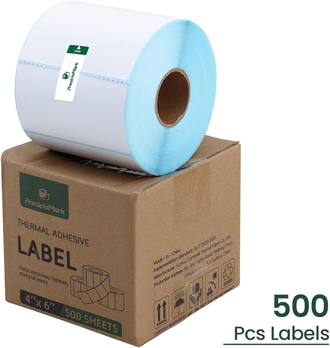 500 Labels 1 Rolls 4"×6" Direct Thermal Shipping Labels, Perforated and Strong Adhesive, Commercial Grade, Compatible with Zebra, Rollo, Jadens, Nelko, and Other Thermal Printers