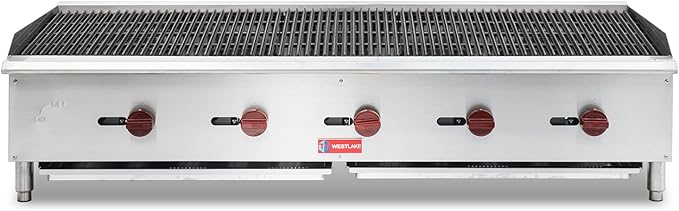 WESTLAKE 60"W Commercial Charbroiler Gas Countertop 5 Burner Natural Gas and Propane 150,000 BTU Char Broiler Stainless Steel BBQ Stove Grill for Restaurants