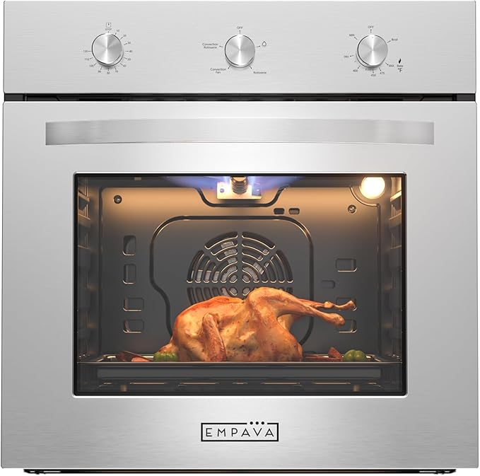Empava 24 inch Built-In LPG Single Wall Oven with Convection and Rotisserie 5 Cooking Modes, Knob Control, Stainless Steel