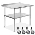 GRIDMANN Stainless Steel Table 36 in. x 24 in., NSF Commercial Kitchen Prep & Work Table w/Backsplash and Wheels