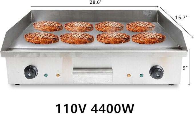 Commercial Electric Griddle 110V 4400W Electric Flat Top Griddle Non-Stick Teppanyaki Grill, 29'' x 16'' Cooking Plate, Stainless Steel Restaurant Electric Countertop Griddle Tabletop Grill