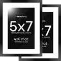 Homeforia 5x7 Picture Frame Black, High End Metal 5 x 7 Black Frames with Mat 4 x 6 for Art, 5x7 Desk Frame Matted to 4x6 inch Photo, 5 by 7 Wall or Tabletop Frames, Tempered Glass, Wall Kit, Set of 2