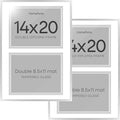 Homeforia 14x20 Double Diploma Frame Silver, High End Metal 14 x 20 Certificate Frames with Mat for Two 8.5x11 inch Diplomas, 20by14 Dual Award Degree Matted Frames, Tempered Glass, Wall Kit, Set of 2