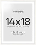 Homeforia 14x18 White Picture Frame, High End Oak 14x18 White Wooden Poster Frames with Mat 12x16 for Print, 14 x 18 Wood Frame Matted to 12 x 16 Photo, 18x14 Frame, Tempered Glass, Wall Kit, Set of 1