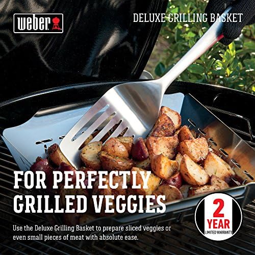 Weber Deluxe Grilling Basket – Stainless Steel Grill Basket for Vegetables,Seafood & Small Foods,Durable BBQ Cooking Accessory for Charcoal and Gas Grills,(Pack of 4) - Image 3