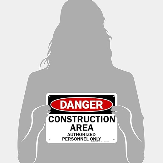 Danger Construction Area Sign, Authorized Personnel Only Sign, 10x7 Inches, Rust Free .040 Aluminum, Fade Resistant, Made in USA