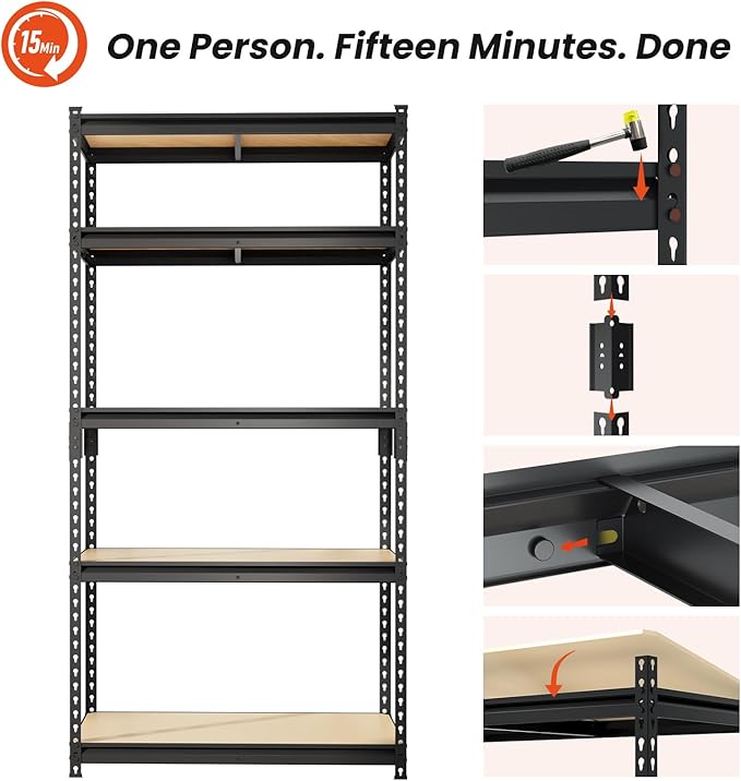 DYNALOAD 6000 Lbs Heavy Duty Garage Shelving, 5-Tier Adjustable Metal Storage Shelves, Boltless Steel Utility Rack for Garage Basement Warehouse, 36" W x 18" D x 72" H