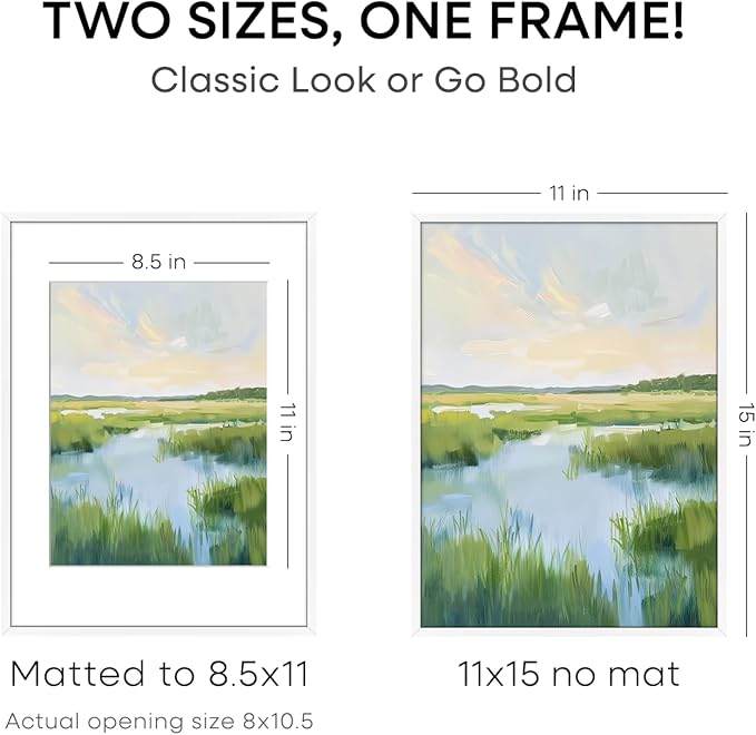 Homeforia 11x15 Picture Frame White, High End Metal 11x15 Poster Frames with Mat for 8.5x11, 11 x 15 White Frames Matted to 8.5 x 11 inch Photo, 11by15 Hanging Frames, Tempered Glass, Wall Kit, Set of 1