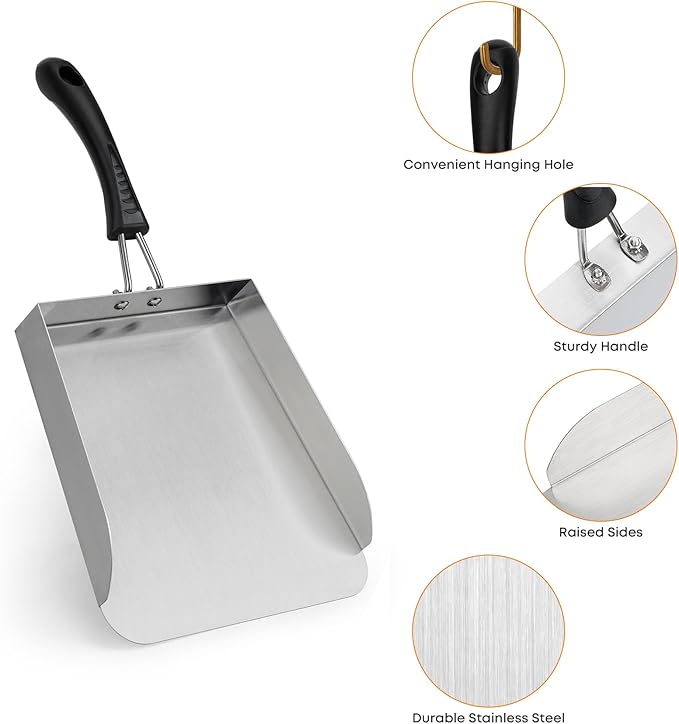 Stanbroil 2 Pack Smash Burger Spatula, Stainless Steel Griddle Food Mover, Large Griddle Scraper Food Shovel - Stir Fry Spatula, Fried Food Scoop, Hibachi Tools