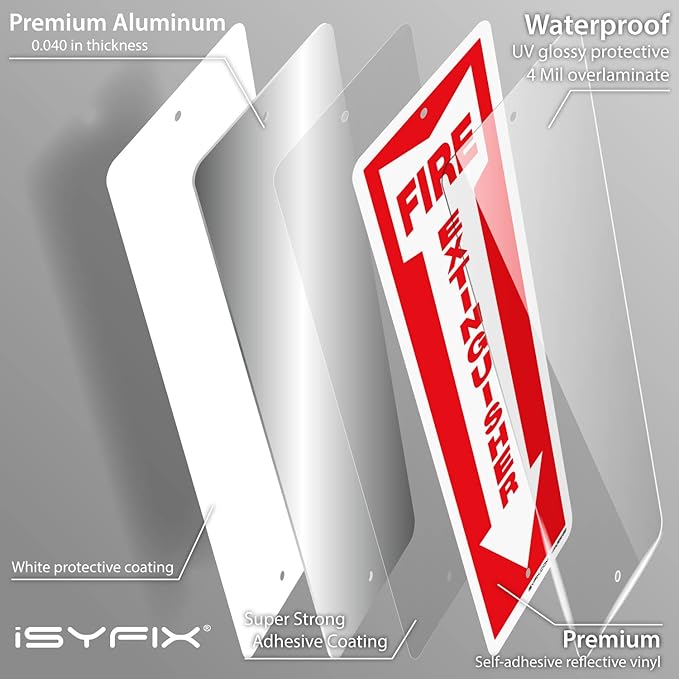iSYFIX Reflective Fire Extinguisher Aluminum Signs – 10 Pack 4x12 Inch – Laminated for Ultimate UV and Fade Resistance, Indoor and Outdoor, for Business, Schools, Hospitals, Home