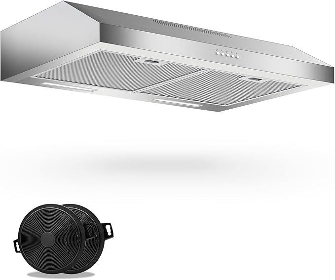Range Hood 30 Inch Under Cabinet, 600 CFM Ducted/Ductless Vent Hood for Kitchen, Stove Vent with Bright LED Lights, Reusable Filters and 3 Speed Exhaust Fan