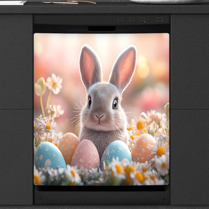 Dishwasher Magnet Cover Easter Cute Bunny Eggs Flower Refrigerator Covers Magnetic Sheet Stickers Farmhouse Kitchen Decorative Home Cabinet Decals Appliances Stickers, 23x26 inch