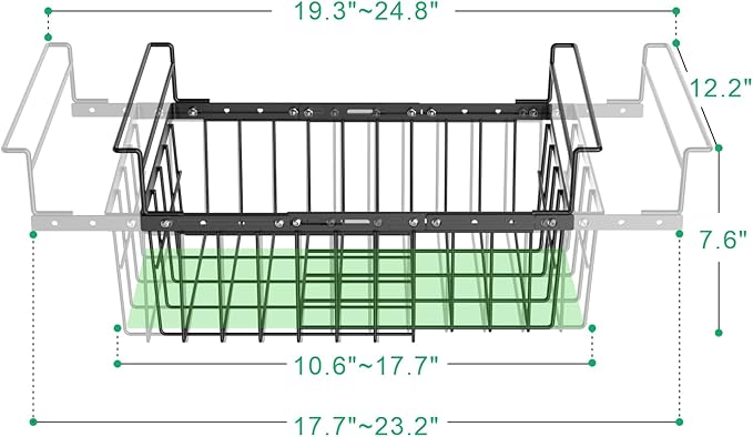 iSPECLE Freezer Organizer Bins for 10 to 20 Cu.Ft, 2 Pack Expandable Hanging Baskets Fit 17.5"-22.6" Width, Metal Wire Storage Racks for Deep Freeze, Not for Upright, Black