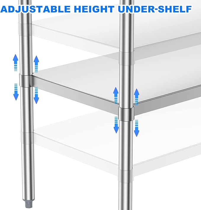 Stainless Steel Table for Prep & Work, 24x72 Inches, NSF Metal Commercial Heavy Duty Table with Adjustable Under Shelf and Foot for Restaurant, Home and Hotel