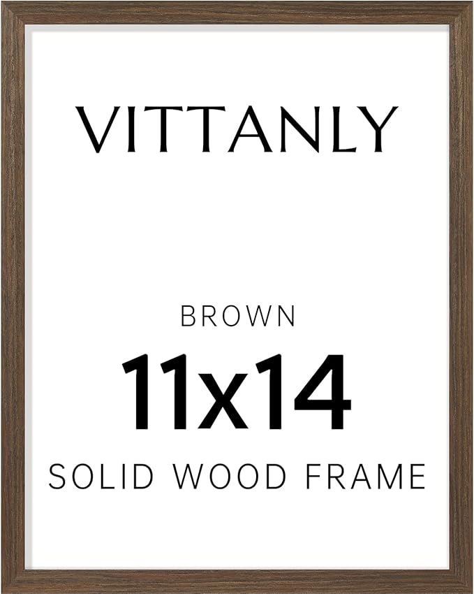 Vittanly 11x14 Picture Frame, Solid Wood Frame with Plexiglass, Includes 8x10 Mat, Wall Hanging for Home Decor, Brown, 1 Pack