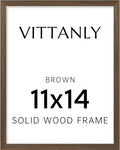 Vittanly 11x14 Picture Frame, Solid Wood Frame with Plexiglass, Includes 8x10 Mat, Wall Hanging for Home Decor, Brown, 1 Pack