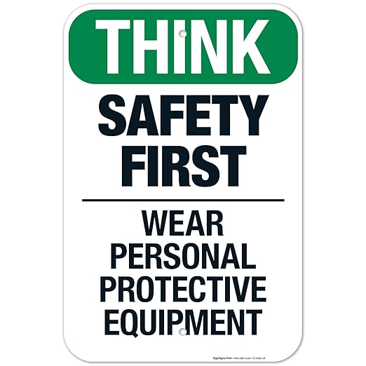 Think Safety First Wear Personal Protective Equipment Sign, 12x18 Inches, Rust Free .063 Aluminum, Fade Resistant, Made in USA