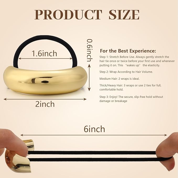 4PCS Gold Hair Ties, Metal Hair Ties for Thick Hair, Elegant Durable Round Geometric Design Hair Cuffs, Gold Hair Accessories Stretchy Non-Damage Ponytail Holders