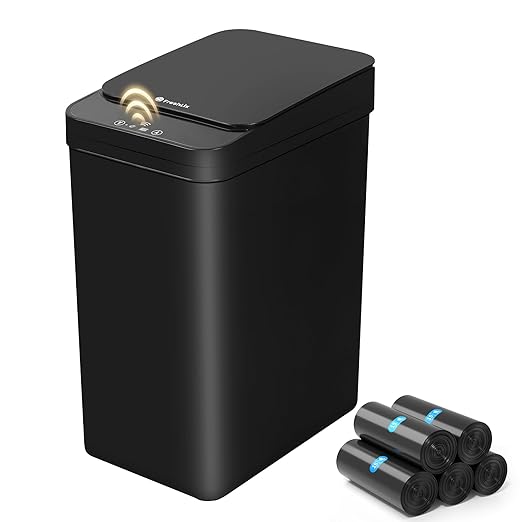 Bathroom Trash Can, 2.6 Gallon Automatic Motion Sensor Touchless Garbage Can, Waterproof Trash Bin with Lid, Narrow Small Waste Bin for Kitchen, Office, Bedroom, Black
