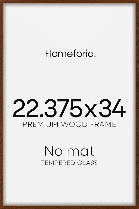 Homeforia 22.375x34 Puzzle Frame Brown, High End Dark Oak 22.375 x 34 Picture Frame Wood without Mat, 34x22.375 Wooden Walnut Thin Frames for Wall, 22.375by34 Frame, Tempered Glass, Wall Kit, Set of 1