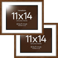 Homeforia 11x14 Diploma Frame Brown Wood, High End Dark Oak 11 x 14 Certificate Frames with Mat 8.5x11, 14x11 Document Matted Frame, Walnut Wooden Graduation Frames, Tempered Glass, Wall Kit, Set of 2