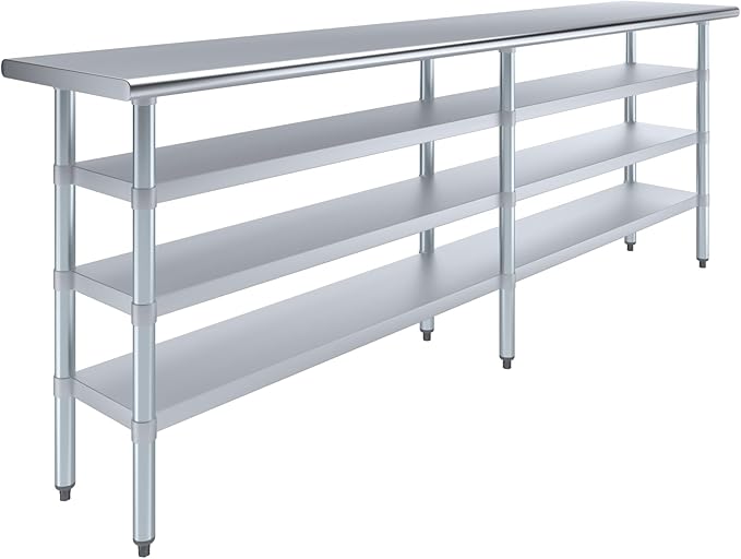 18 in. x 96 in. Stainless Steel Work Table with Three Bottom Shelves | NSF Kitchen Prep Table | Utitly Metal Table