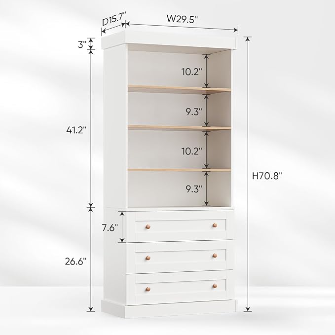 Vyre 71" Tall Farmhouse Kitchen Pantry, Set of 2 Large Storage Cabinets with 3 Drawers, Adjustable Shelves, Wood Versatile Hutch Cabinet for Living Room, Dining Room