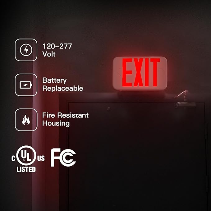FREELICHT 12 Pack Red Double-Sided LED Exit Sign with Battery Backup, Exit Sign for Business,Easy To Install, UL Certified, AC 120/277V
