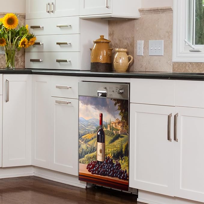 Farm Grapes Wine Dishwasher Magnet Cover Front Dishwasher Cover Decor Reusable Magnetic Door Cover Panel Decal Home Appliances Stickers Kitchen Refrigerator Fridge 23"x26"