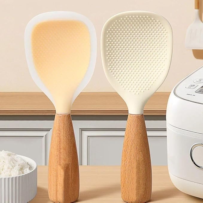 White Standing Silicone Rice Spoon Paddle, Rice and Potato Servers,Household Rice Shovel Heat Resistant Anti-scalding Rice Scooper, Serving Spoons