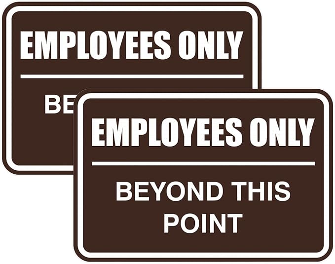 All Quality Classic Framed Employees Only Beyond This Point Wall or Door Sign | Easy to Install Business Signage - Medium (Dark Brown) 2 Pack