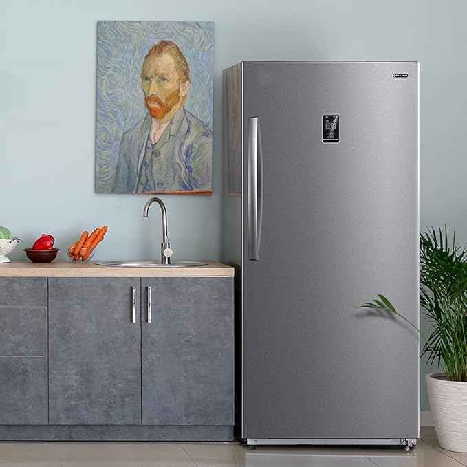 SMETA Upright Freezer 18 Cu ft Convertible Freezers Refrigerator, Garage Ready Stand Up Frost-Free Freeerless Fridge with Tempered Glass Shelves SS