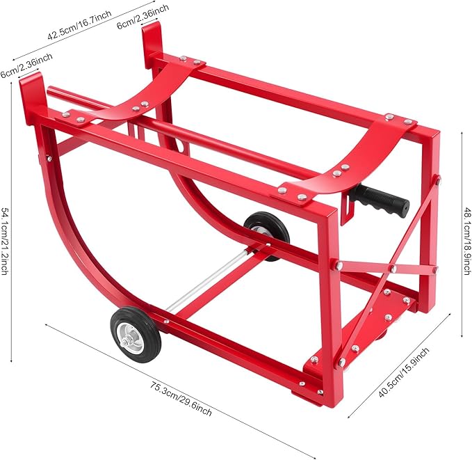 55Gal Drum Cradle, 600lbs Capacity Oil Drum Rack, Movable Barrel Cradle Stand with Four Wheels, Heavy Duty Steel Drum Dolly, Drum Rack for Workshops Factories Garages Warehouses