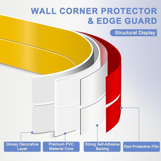 Wall Corner Protector Moulding Trim Peel and Stick Wall Corner Guards Trim Flexible Self Adhesive Edge Protector Moulding, 2.4 in x 20 Ft, Gold