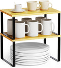 SpaceAid Cabinet Shelf Organizers 2 Pack, Kitchen Counter Rack Shelves Riser, Stackable Expandable Spice Rack, Pantry Cupboard Storage Organization (Black and Natural, Short)