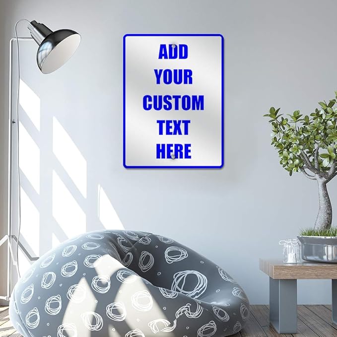 Aluminum Weatherproof Metal Sign Multiple Sizes Custom Personalized Text Here White Blue Notice Travel Vertical Street 9x12Inches