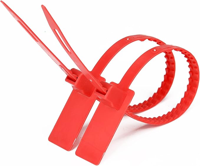 Heavy Duty Plastic Security Seal - Self Locking Tamper Evident Shipping Tags, Numbered Pull Tight Securing Straps for Truck Trailer, Length 337 mm 13.2" (Red 500 PCS)