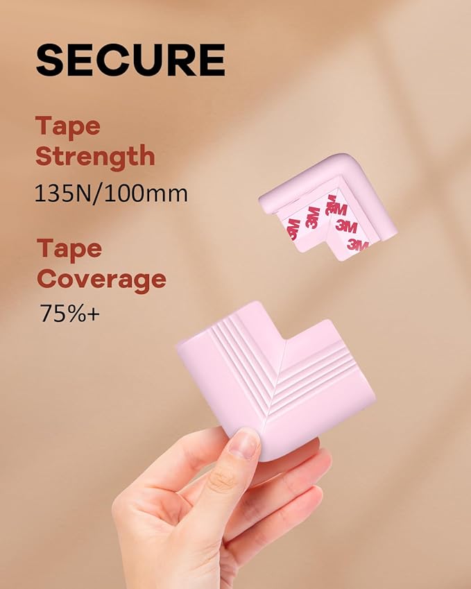 Baby Proofing Corner Guards 8 Pack Pink, Soft Foam Edge and Corner Protectors for Furniture, Pre-Taped Strong Adhesive Bumpers, Safe for Babies and Toddlers