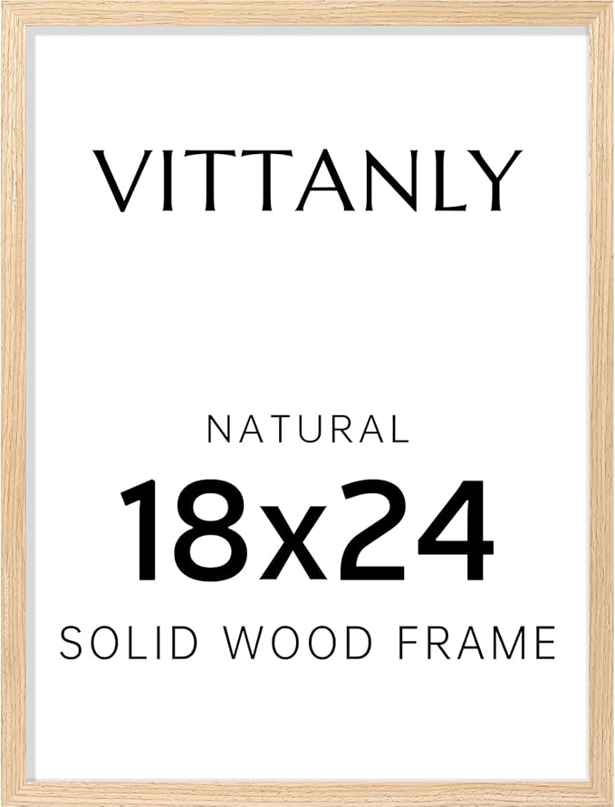 Vittanly 18x24 Picture Frame, Solid Wood Frame with Plexiglass, Includes 16x20 Mat, Wall Hanging for Photos, Home Decor, Natural, 1 Pack